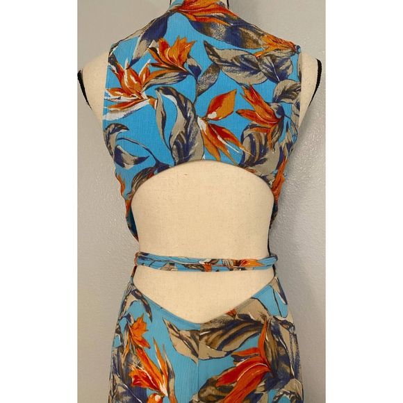 Mahina Maui Boutique Long Wrap Dress Sundress Floral Open Back Hi-Lo Hemline M - Picture 6 of 12